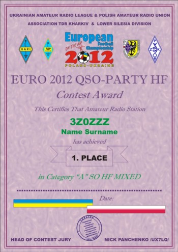 EURO2012 QSO-Party Certificate HF